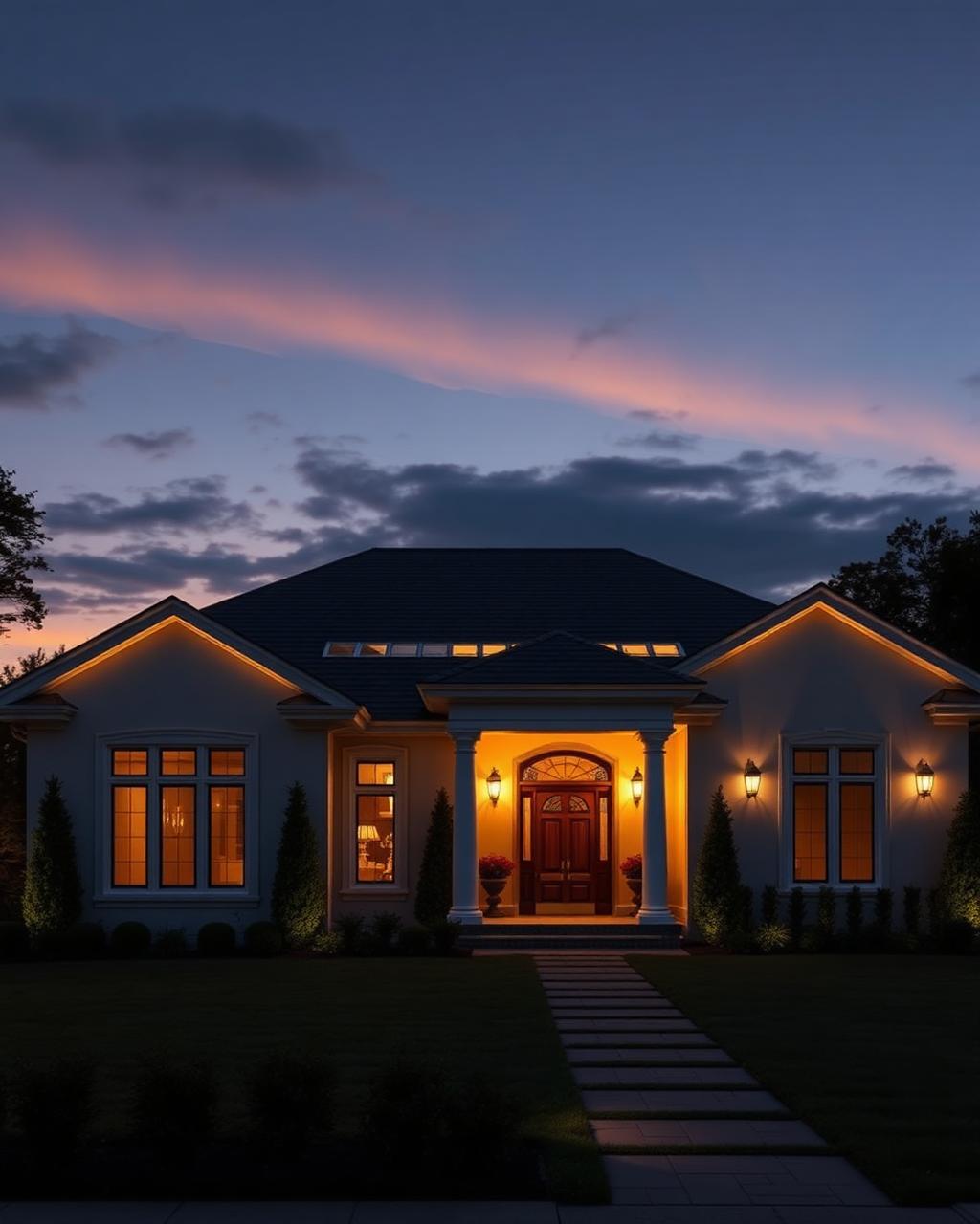 Permanent eave lighting on luxury home